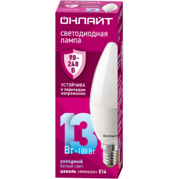 Лампа светодиодная 90 416 OLL-C37-13-230-6.5K-E14-FR (PRO 90-240В) ОНЛАЙТ 90416