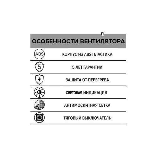 Вентилятор вытяжной осевой D125 с антимоскитн. сеткой шнур. тягов. выключателем ERA 5-02