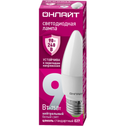 Лампа светодиодная 90 413 OLL-C37-9-230-4K-E27-FR (PRO 90-240В) ОНЛАЙТ 90413