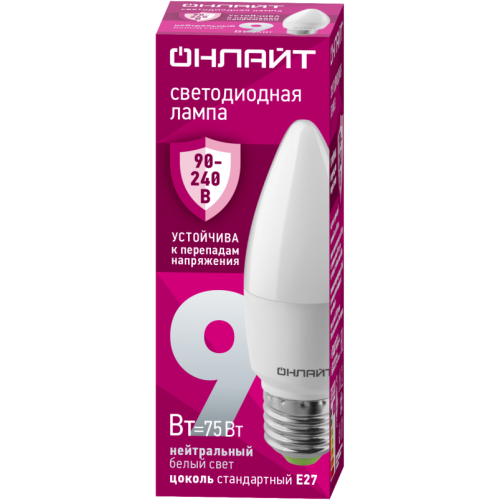 Лампа светодиодная 90 413 OLL-C37-9-230-4K-E27-FR (PRO 90-240В) ОНЛАЙТ 90413
