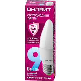 Лампа светодиодная 90 414 OLL-C37-9-230-6.5K-E27-FR (PRO 90-240В) ОНЛАЙТ 90414