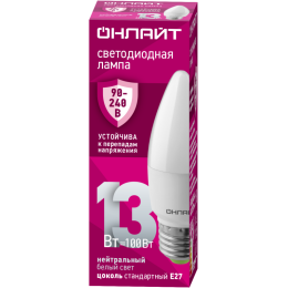 Лампа светодиодная 90 417 OLL-C37-13-230-4K-E27-FR (PRO 90-240В) ОНЛАЙТ 90417