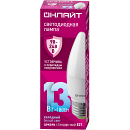 Лампа светодиодная 90 418 OLL-C37-13-230-6.5K-E27-FR (PRO 90-240В) ОНЛАЙТ 90418