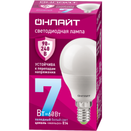 Лампа светодиодная 90 420 OLL-G45-7-230-6.5K-E14-FR (PRO 90-240В) ОНЛАЙТ 90420