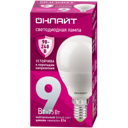 Лампа светодиодная 90 421 OLL-G45-9-230-4K-E14-FR (PRO 90-240В) ОНЛАЙТ 90421