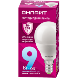 Лампа светодиодная 90 422 OLL-G45-9-230-6.5K-E14-FR (PRO 90-240В) ОНЛАЙТ 90422