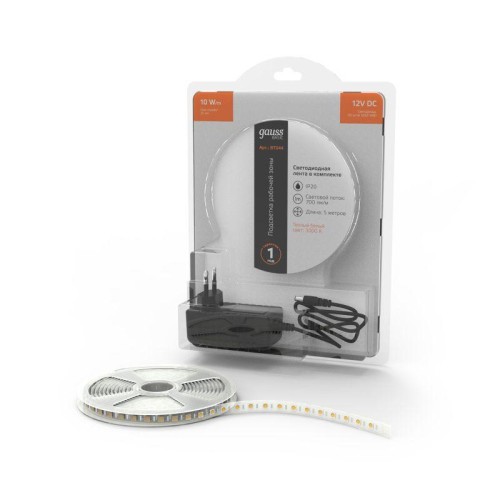 Лента светодиодная Basic 5050/60-SMD 10Вт/м 3000К тепл. бел. IP20 700лм/м 12В 10мм драйвер (уп.5м) G