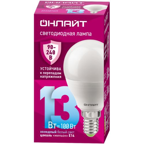 Лампа светодиодная 90 426 OLL-G45-13-230-6.5K-E14-FR (PRO 90-240В) ОНЛАЙТ 90426