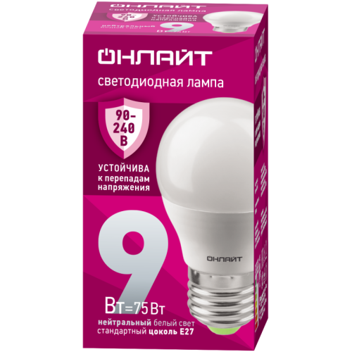 Лампа светодиодная 90 423 OLL-G45-9-230-4K-E27-FR (PRO 90-240В) ОНЛАЙТ 90423