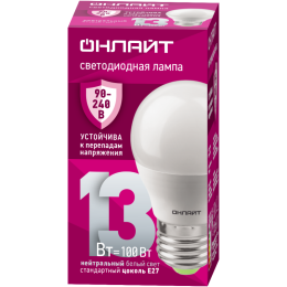 Лампа светодиодная 90 427 OLL-G45-13-230-4K-E27-FR (PRO 90-240В) ОНЛАЙТ 90427