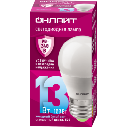 Лампа светодиодная 90 428 OLL-G45-13-230-6.5K-E27-FR (PRO 90-240В) ОНЛАЙТ 90428