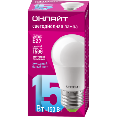 Лампа светодиодная 90 463 OLL-G45-15-230-6.5K-E27-FR ОНЛАЙТ 90463