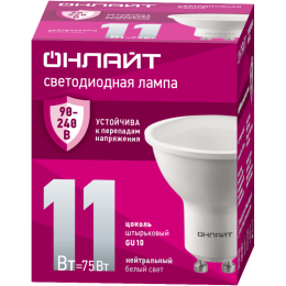 Лампа светодиодная 90 435 OLL-PAR16-11-230-4K-GU10 (PRO 90-240В) ОНЛАЙТ 90435