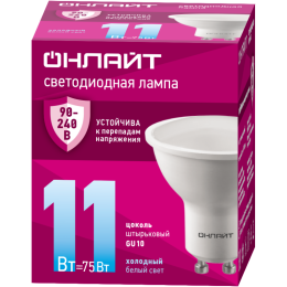 Лампа светодиодная 90 436 OLL-PAR16-11-230-6.5K-GU10 (PRO 90-240В) ОНЛАЙТ 90436