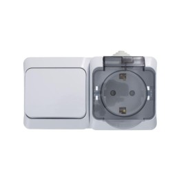 Блок ОП Этюд (розетка 16А 250В евростандарт с заземл. защ. шторки + 1-кл. выкл.) IP44 бел. SE BPA16-