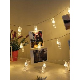 Гирлянда светодиодная со светодиодами-прищепками для фотографий 20LED тепл. бел. элементы питания 2х