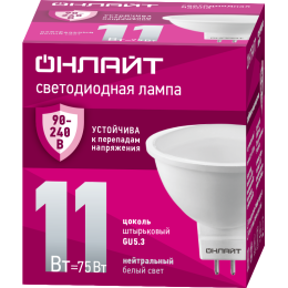 Лампа светодиодная 90 433 OLL-MR16-11-230-4K-GU5.3 (PRO 90-240В) ОНЛАЙТ 90433