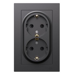 Розетка двойная AtlasDesign с заземл. со шторками 16А в сборе базальт SE ATN001426