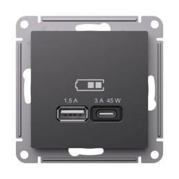Розетка USB AtlasDesign тип A+C 45Вт высокоскор. ЗУ QC PD механизм базальт SE ATN001429