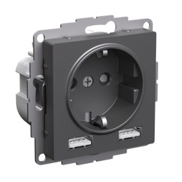 Розетка AtlasDesign 16А с 2-мя заряд. устройствами USB тип A+A 5В/2.4А 2х5В/1.2А механизм базальт SE