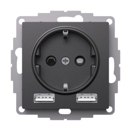 Розетка AtlasDesign 16А с 2-мя заряд. устройствами USB тип A+A 5В/2.4А 2х5В/1.2А механизм базальт SE