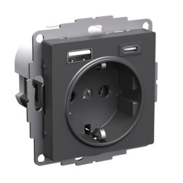 Розетка AtlasDesign 16А с 2-мя заряд. устройствами USB тип A+C 5В/2.4А/3.0А 2х5В/1.5А механизм базал