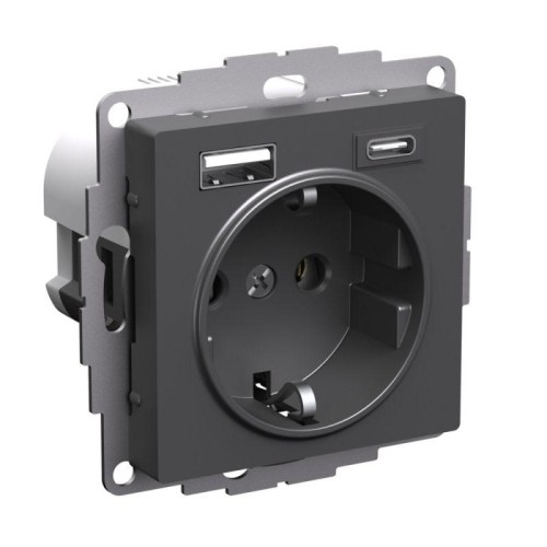 Розетка AtlasDesign 16А с 2-мя заряд. устройствами USB тип A+C 5В/2.4А/3.0А 2х5В/1.5А механизм базал
