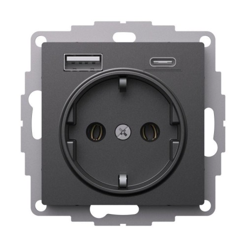 Розетка AtlasDesign 16А с 2-мя заряд. устройствами USB тип A+C 5В/2.4А/3.0А 2х5В/1.5А механизм базал