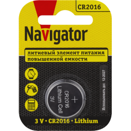 Элемент питания литиевый CR2016 93 821 NBT-CR2016-BP1 (блист.1шт) NAVIGATOR 93821