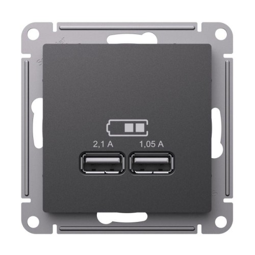 Розетка USB AtlasDesign тип A+A 5В/2.1А 2х5В/1.05А механизм базальт SE ATN001433