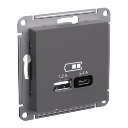 Розетка USB AtlasDesign тип A+C 5В/2.4А 2х5В/1.2А механизм базальт SE ATN001439