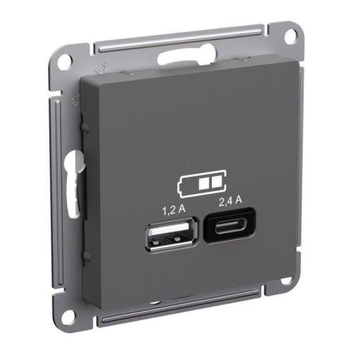 Розетка USB AtlasDesign тип A+C 5В/2.4А 2х5В/1.2А механизм базальт SE ATN001439