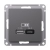 Розетка USB AtlasDesign тип A+C 5В/2.4А 2х5В/1.2А механизм базальт SE ATN001439