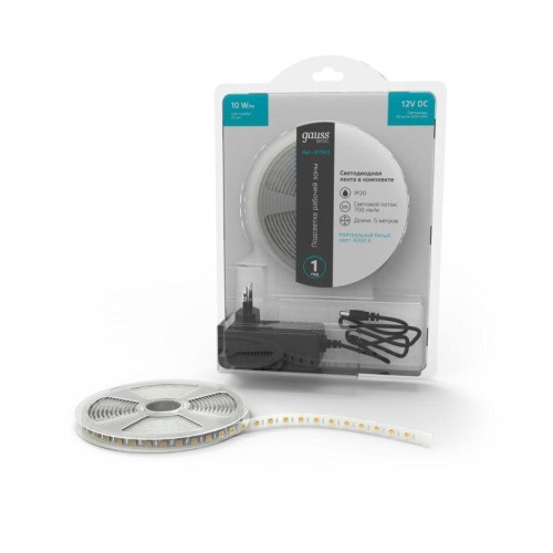 Лента светодиодная Basic 5050/60-SMD 10Вт/м 4000К нейтр. бел. IP20 700лм/м 12В 10мм драйвер (уп.5м)