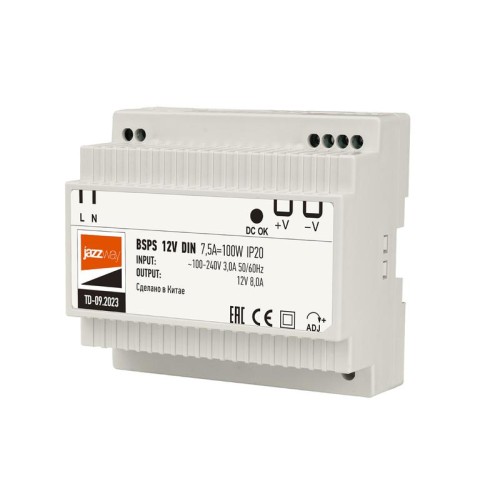 Блок питания для светодиодной ленты BSPS DIN 12В 7.5А=100Вт PL IP20 Pro+ JazzWay 5049987