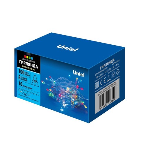 Гирлянда LED ULD-S1000-100/DTA MULTI IP20 10м. 100 диодов разноцвет. свет провод прозр. Uniel UL-000