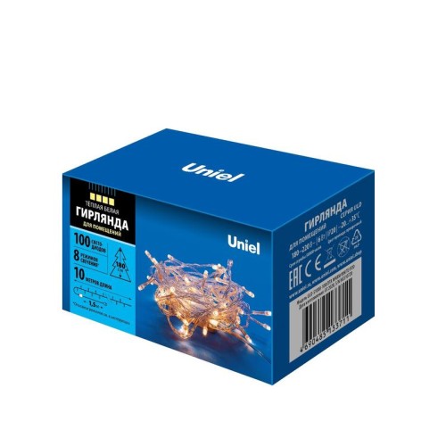 Гирлянда LED ULD-S1000-100/DTA WARM WHITE IP20 10м 100 диодов тепл. бел. свет провод прозр. Uniel UL