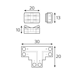 Набор коннекторов Т-образ. коннектор 3 клипсы 8-10мм IP20 GAUSS BT400