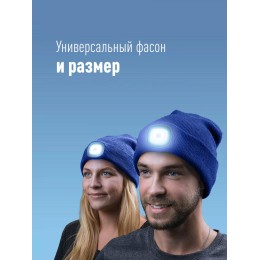 Шапка с фонариком 215х205х5 син. (фонарь 66х50х15мм снимается; аккум. 3.7В/200мА.ч) 3 режима свечени