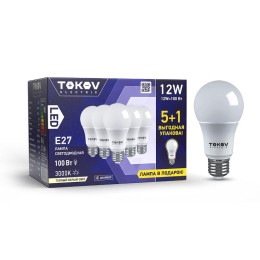 Набор ПРОМО лампа светодиодная 12Вт А60 3000К Е27 176-264В (Promo 5+1 шт) TOKOV ELECTRIC Promo-A60-E