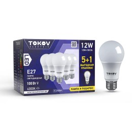 Набор ПРОМО лампа светодиодная 12Вт А60 4000К Е27 176-264В (Promo 5+1 шт) TOKOV ELECTRIC Promo-A60-E