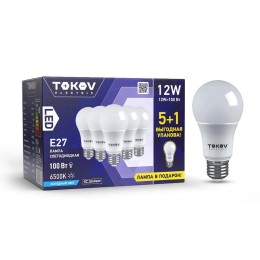 Набор ПРОМО лампа светодиодная 12Вт А60 6500К Е27 176-264В (Promo 5+1 шт) TOKOV ELECTRIC Promo-A60-E