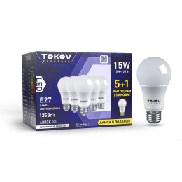 Набор ПРОМО лампа светодиодная 15Вт А60 4000К Е27 176-264В (Promo 5+1 шт) TOKOV ELECTRIC Promo-A60-E