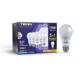 Набор ПРОМО лампа светодиодная 15Вт А60 6500К Е27 176-264В (Promo 5+1 шт) TOKOV ELECTRIC Promo-A60-E