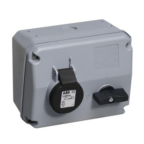 Розетка с выключателем и мех. блок. 332MHS5 32A 3P+E IP44 5ч ABB 2CMA167676R1000