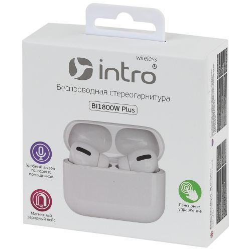 Гарнитура-Bluetooth BI1800W Plus сенсорная ultra slim с зар. кейсом бел. Intro Б0048621