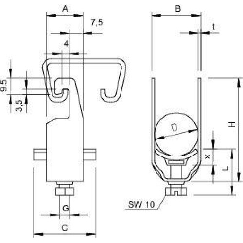 Скоба зажимная U-образ. d16-22мм 2056U 22 FT гор. оцинк. OBO 1175211