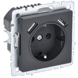 IEK BRITE BASE Графит Розетка с з/к/ш 16А с USB A+A 3,1А РЮш10-2-БрГ