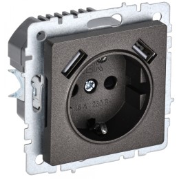 IEK BRITE BASE Темн.бронза Розетка с з/к/ш 16А с USB A+A 3,1А РЮш10-2-БрТБ