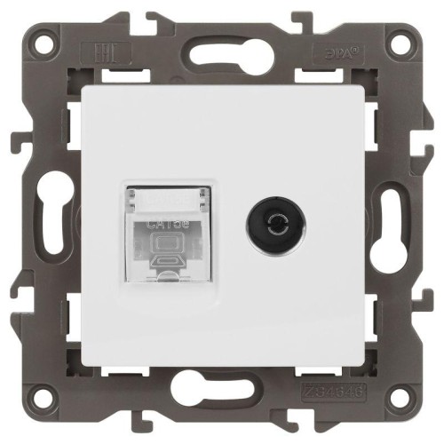 Розетка компьютерная + телевизионная Elegance 14-3110-01М RJ45+TV матов. бел. Эра Б0065767